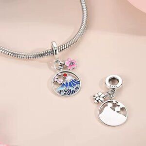 NEW ✨ 925 Silver Mount Fuji & Sakura Dangle Charm Bead | Original Bracelet Fit
